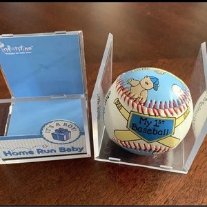 NEW ~ It's a Boy Blue Bear Baseball Baby Birth Announcement Keepsake Infantino